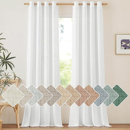 NICETOWN White Linen Curtains 132 inches Long, Grommet Privacy Added Linen by NICETOWN