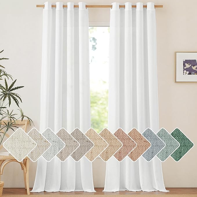 NICETOWN Linen White Curtains 96 inches Long by NICETOWN