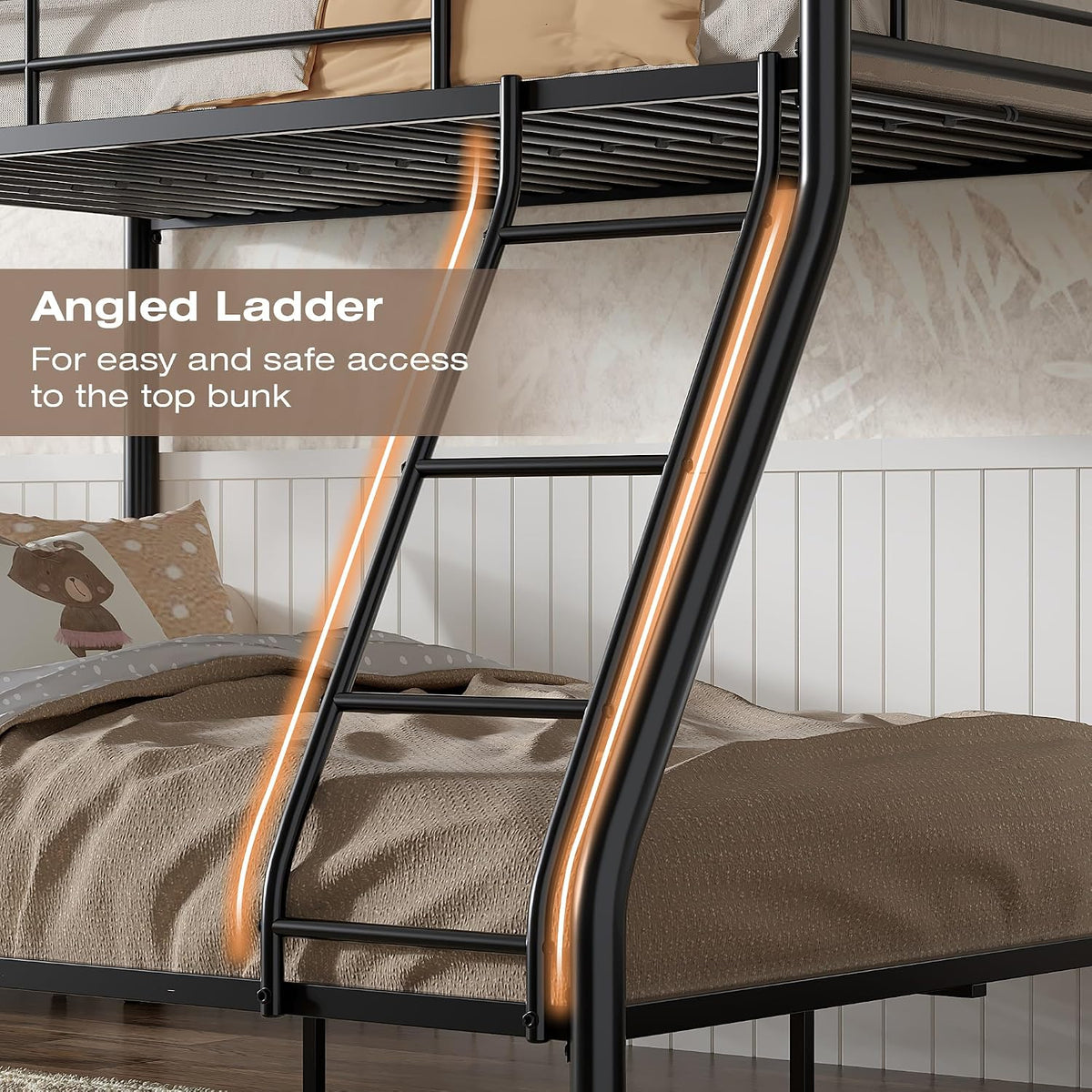 vecelo bunk bed twin over full, metal bunkbeds, side view