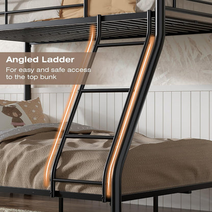 vecelo bunk bed twin over full, metal bunkbeds, side view