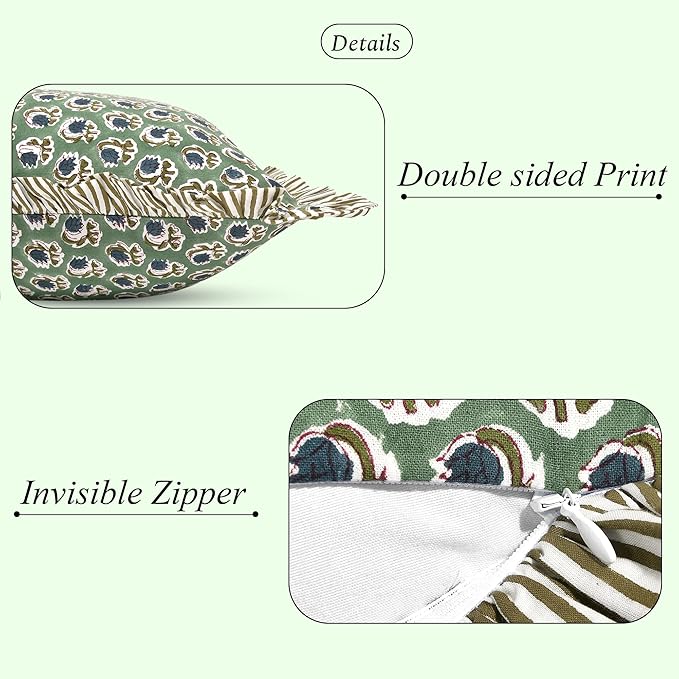 Ridhi Peacock Blue 100% Cotton Block Print Ruffle Bed Sham Cover 20''×26'' Boho - Image 2