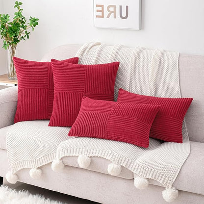 HWY 50 Red Corduroy Patchwork Throw Pillow Covers 18x18 Inch, Soft Cozy - Image 8
