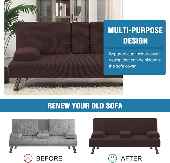 H.VERSAILTEX 4 Pieces Stretch Futon Covers Sofa Bed Slipcover - Image 5