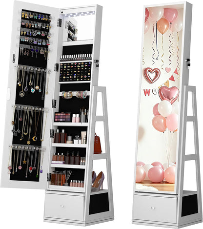rotatable 6 leds jewelry armoire with drawer, white, main product view