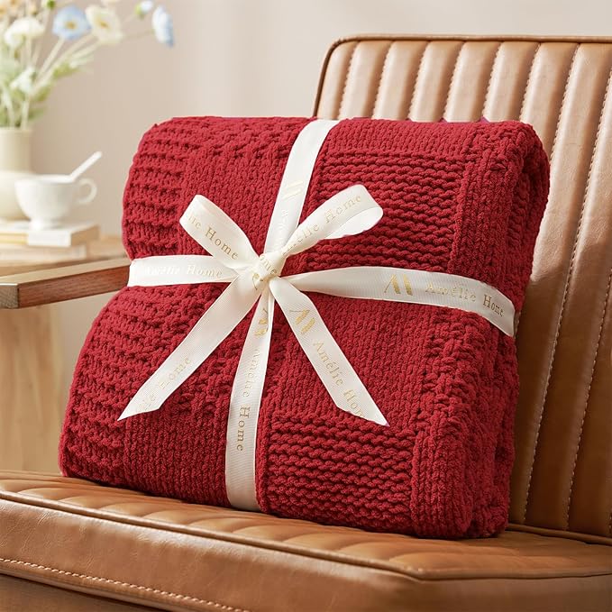 Amélie Home Checkered Chenille Knit Throw Blanket - Image 8