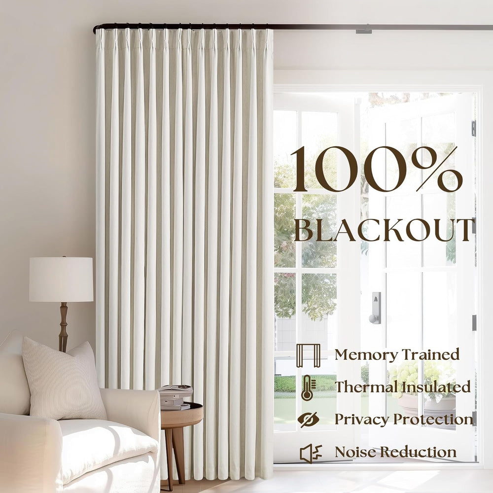 90 Inch Pinch Pleated Linen 100% Blackout Curtains 2 Panels Cream Natural