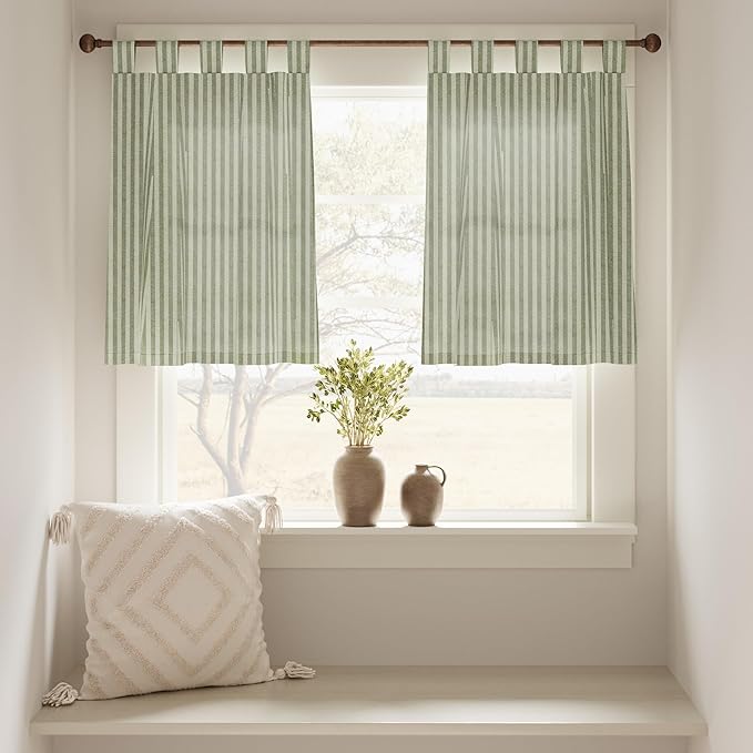 jinchan Tab Top Linen Kitchen Curtains 36 Inches Striped Tier Curtains - Image 3