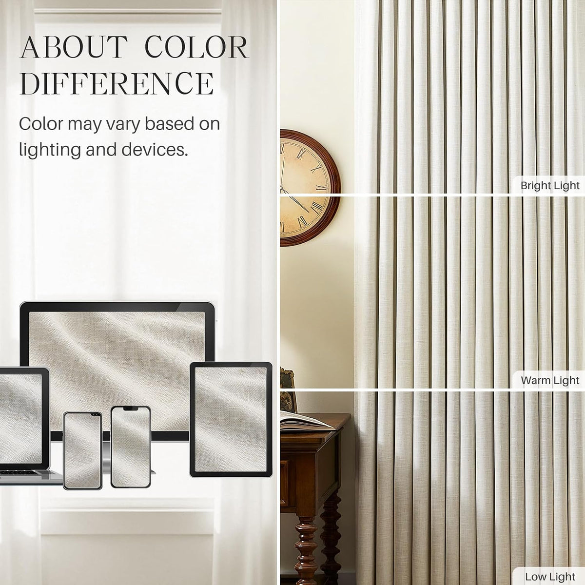 pinch pleated linen curtains 100% blackout 95 inches, front angle view