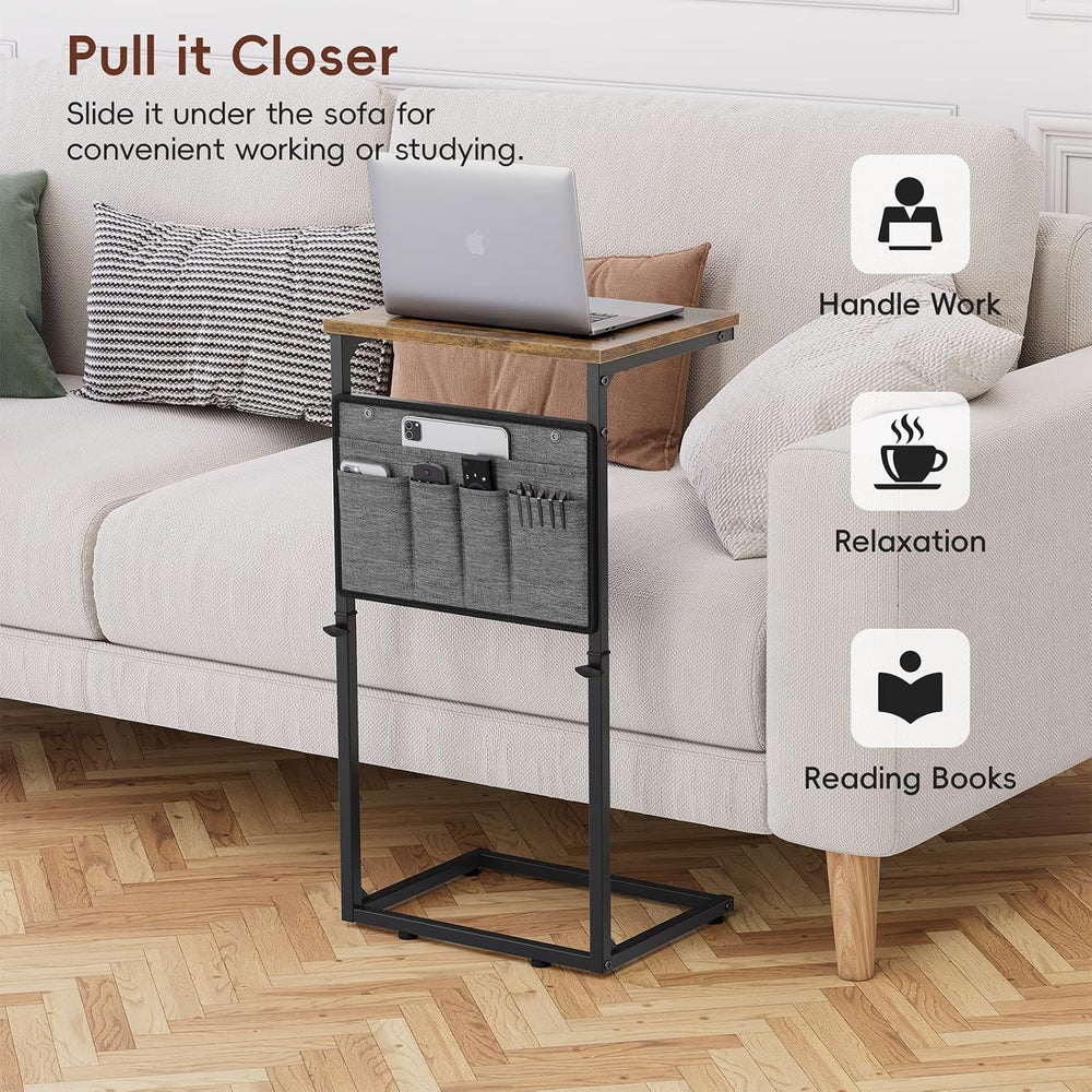 Vagusicc C Shaped End Table, Small Side Table for Couch, Adjustable Height So...
