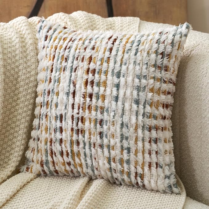 Aeckself Boho Chenille Tufted Pillow Cover 18 x 18 Inch, Decorative Square by AECKSELF
