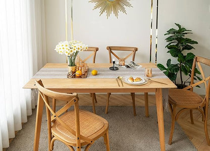 ZeeMart Farmhouse Braided Striped Table Runner, Rustic Beige Table Runners 48 - Image 4