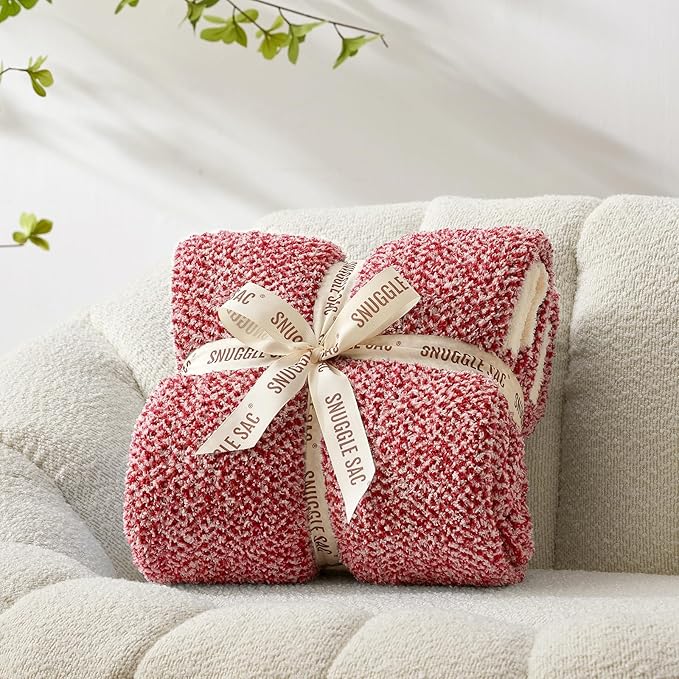 Snuggle Sac Christmas Red Blanket Twin Size, Ultra Soft Warm Fuzzy Knit Blanket - Image 6