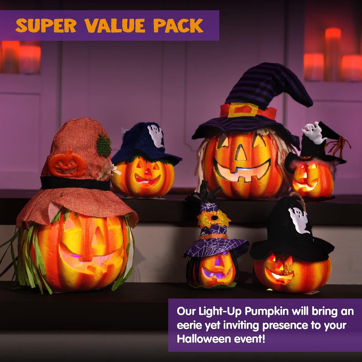 JOYIN 6 Pcs Light Up Pumpkins Halloween Decorations Outdoor Indoor Jack O Lanterns Decor LED Foam Home Large Trick Or Treat Bucket