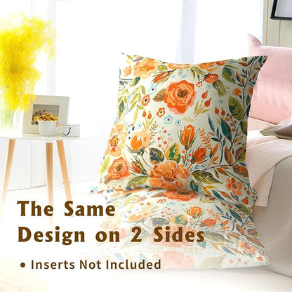 Summer Fall Flower Throw Pillow Covers 22x22 Inch Watercolor Peony Pillowcase - Image 5