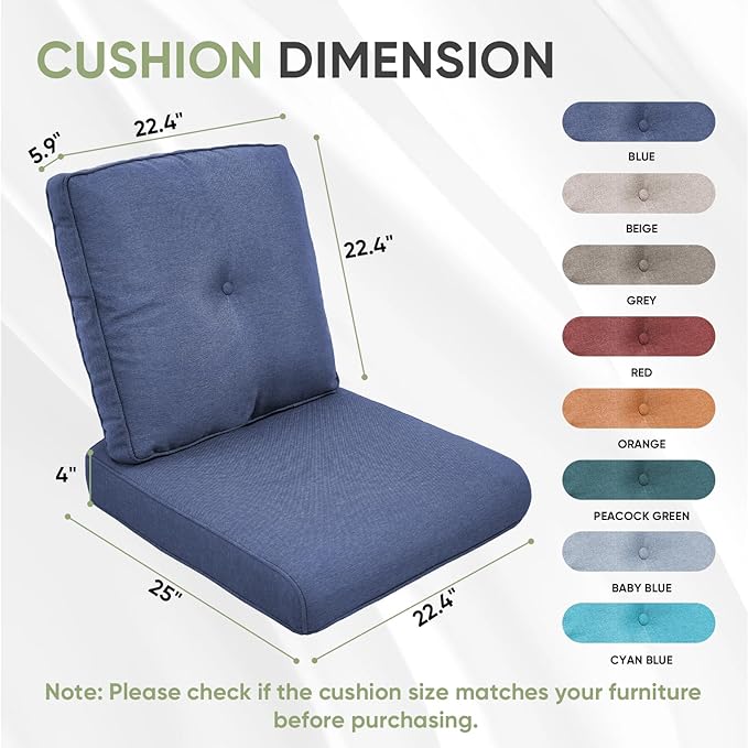 Outdoor Chair Cushion Set of 3, Waterproof Outdoor Seat Cushions 25x22 - Image 3