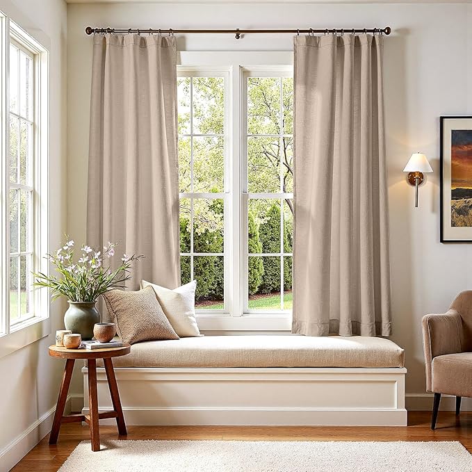 jinchan Taupe Linen Blend Curtains 72 inch Length 2 Panels - Image 2