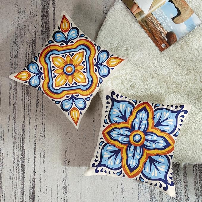 Sanwarm Throw Pillow Covers Home Decor Set of 4 Italian Mexican Ceramic - Image 3