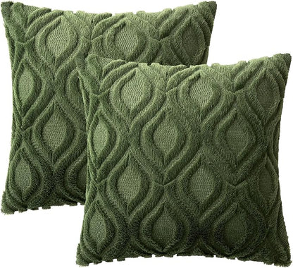 MIULEE Moss Green White Throw Pillow Covers 16x16 Inch, Soft Winter Plush Faux - Image 7