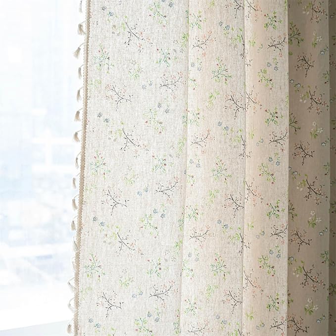 ENJOYBRIDAL Floral Boho Curtains 4 Panels Short 63 Inch Curtains Patterned Semi - Image 7
