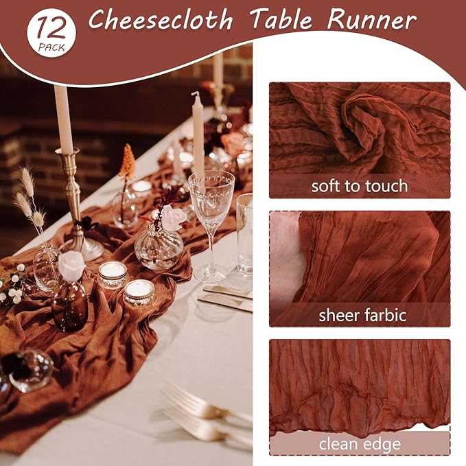 12 Pack 13Ft Cheesecloth Table Runner 35x157 Inch Boho Gauze Table Runner - Image 4