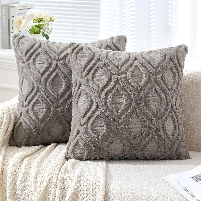 MIULEE Dark Grey Throw Pillow Covers 18x18 Inch, Soft Winter Plush Faux Wool by MIULEE