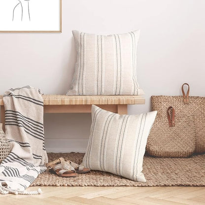 AELS 18x18 Decorative Farmhouse Linen Throw Pillow Covers, Boho Textured Pillow - Image 4