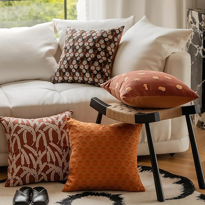 18x18 Inches Thanksgiving Fall Throw Pillow Orange Pillow Covers Pumpkin Pillow - Image 5