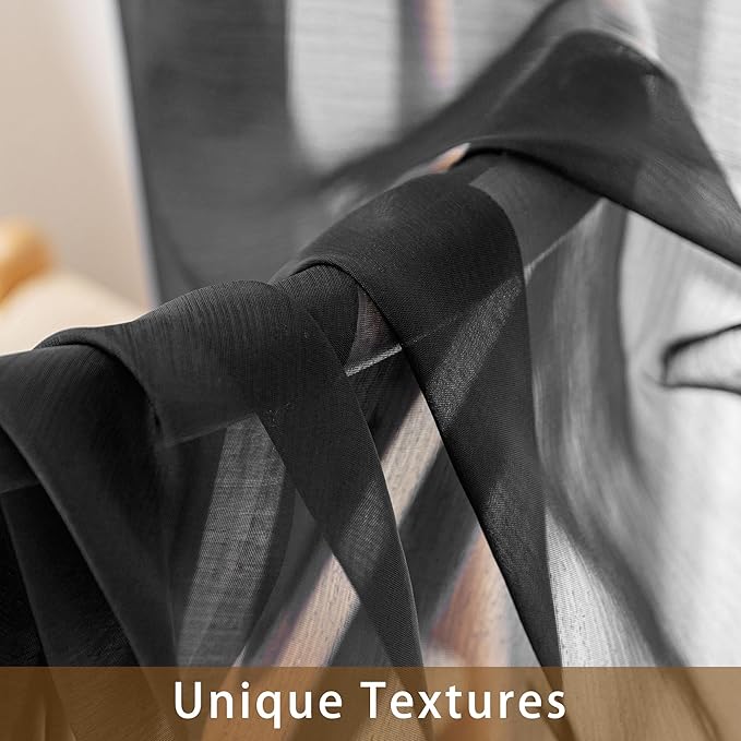 Black Sheer Curtains 108 Inches Extra Long, Privacy Semi Sheer Curtains - Image 4