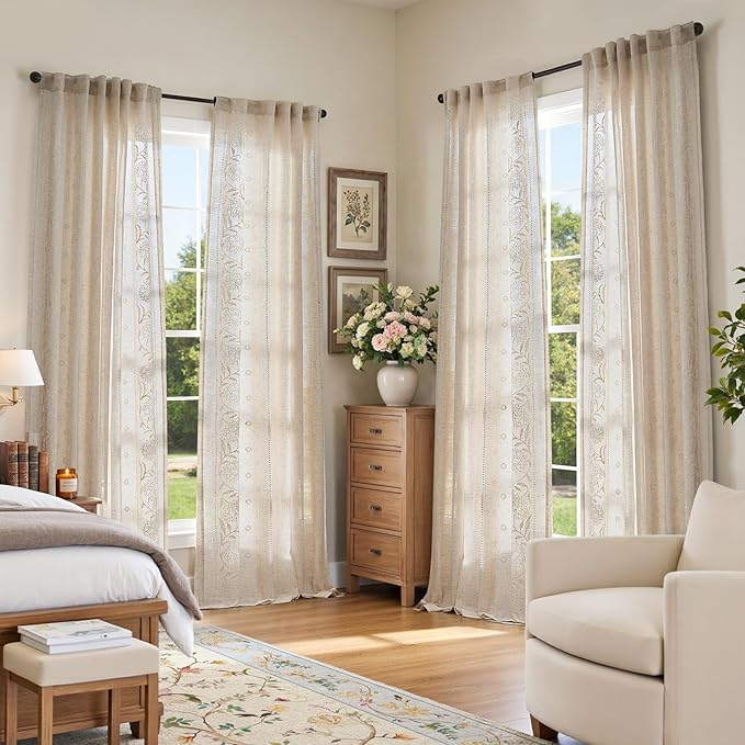 jinchan Winslow Linen Curtains for Living Room Floral Curtains 84 Inch Length - Image 2