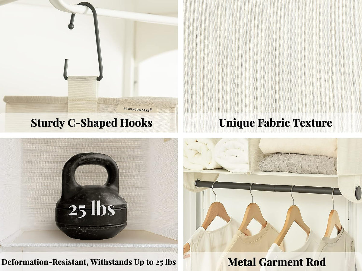 storageworks hanging closet organizer with rod, 4 sections, side view