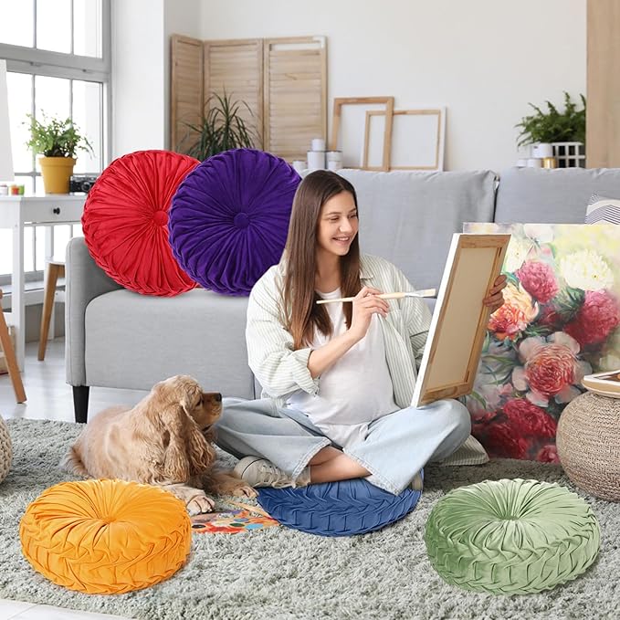 Yerliker 6 Pcs Floor Pillow Cushions 15inch Round Velvet Throw Pillows Colorful - Image 4