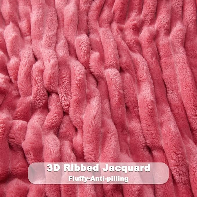 NEWCOSPLAY Super Soft Queen Blanket Coral Pink Premium Silky Flannel Fleece 3D - Image 5