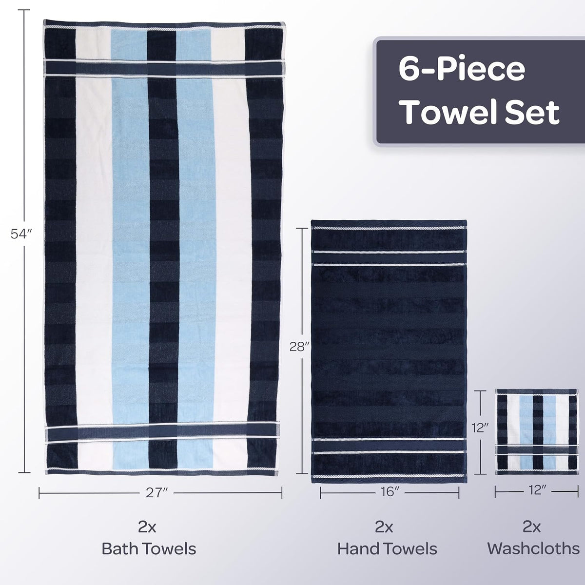lavish home bathroom towels set, bathroom accessories, navy on a desk or shelf