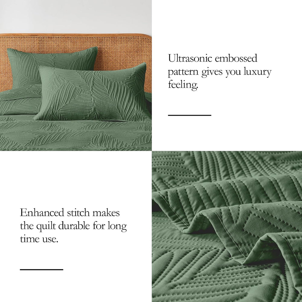 OARAGE King Quilt Bedding Set Lightweight Soft Olive Green Bedspread Coverlet...