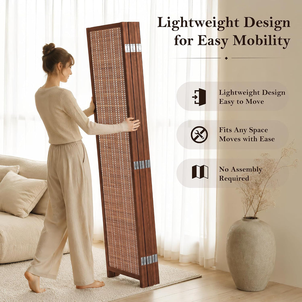 6 Panel Bamboo Room Divider, Folding Privacy Screen, Dark Brown