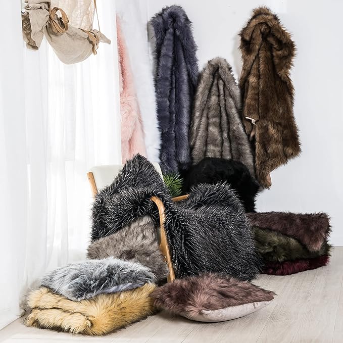 Luxury Faux Fur Blanket Queen Size, Ultra Big Grey and Black High Pile Mixed - Image 7