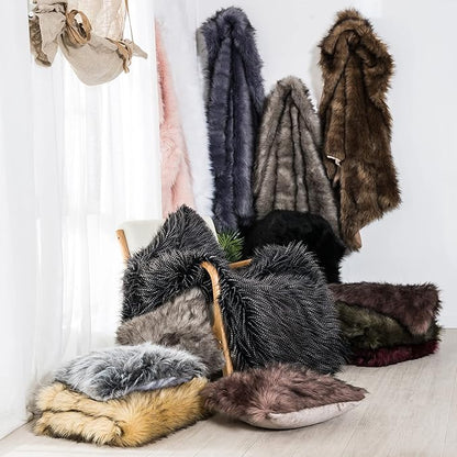 Luxury Faux Fur Blanket Queen Size, Ultra Big Grey and Black High Pile Mixed - Image 7