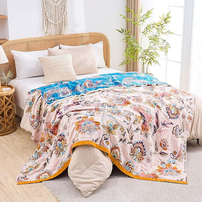 Boho Throw Blanket for Bed, 100% Cotton Soft Rustic Quilt Fall Blanket - Image 6