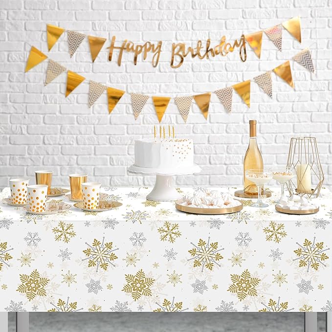 Jectivs 3Pcs Christmas Snowflake Party Tablecloths Decorations, Plastic White - Image 5