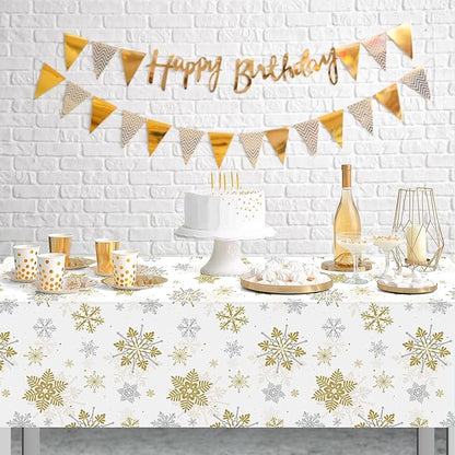 Jectivs 3Pcs Christmas Snowflake Party Tablecloths Decorations, Plastic White - Image 5