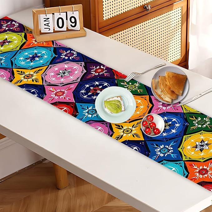 Colorful Mexican Talavera Style Table Runner – Hand-Painted Ceramic Tile Design - Image 7