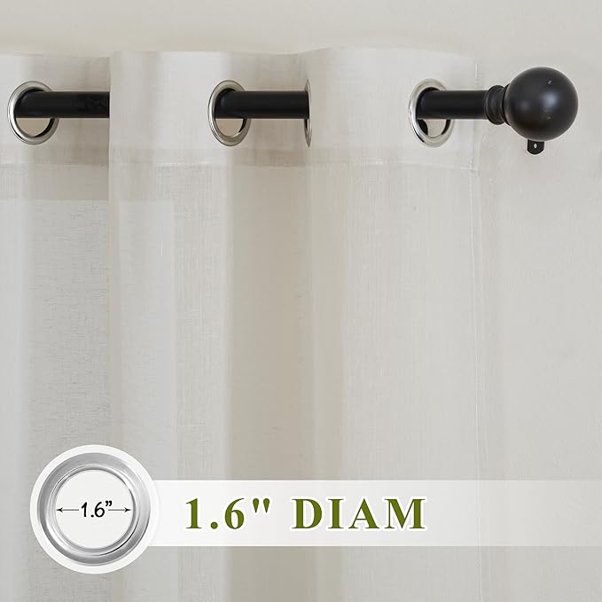 NICETOWN Linen Blend Semi Sheer Farmhouse Curtains 72 inches Long, Grommet - Image 2