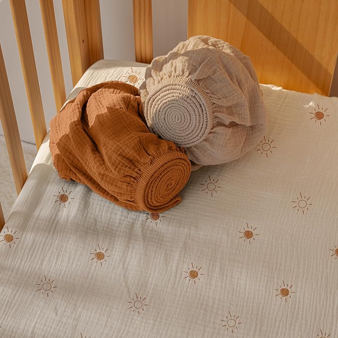 Gllquen Baby Muslin Mini Crib Sheets 3 Pack, Breathable Pack and Play Sheets - Image 3