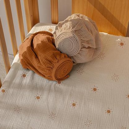 Gllquen Baby Muslin Mini Crib Sheets 3 Pack, Breathable Pack and Play Sheets - Image 3