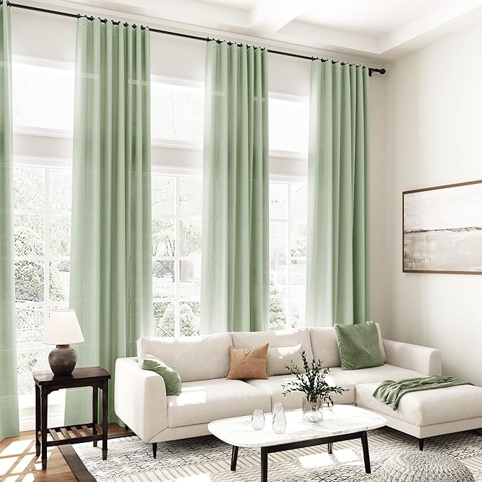 Mist Sage Linen Curtains 90 Inch Long 2 Panels Set - Image 7
