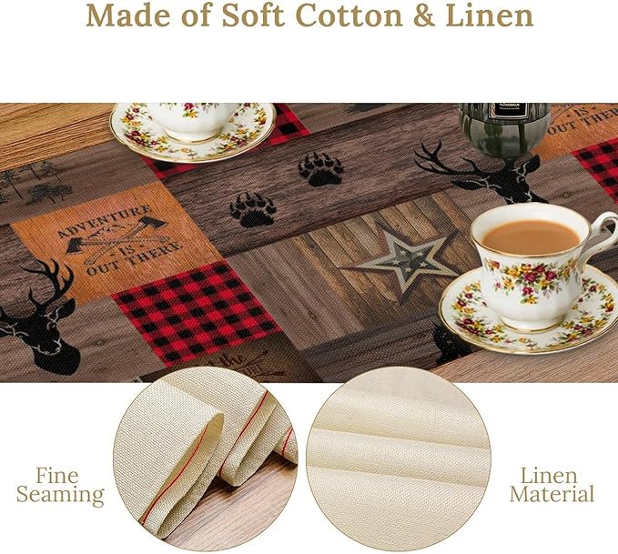 Vintage Bear Deer Table Runner, Rustic Western Farmhouse Hunting Theme Wildlife - Image 4