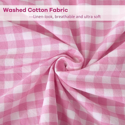 Pink White Plaid Ruffle Gingham Body Pillow Cover, 100% Washed Cotton Rustic - Image 6