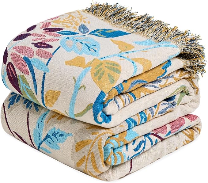 MSGKV Boho Throw Blanket for Bed Cotton 60"x80" Floral Blanket Twin Size Couch by MSGKVHomeTextiles