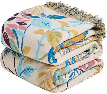 MSGKV Boho Throw Blanket for Couch Cotton Floral Blanket 50"x60" Throws for by MSGKVHomeTextiles