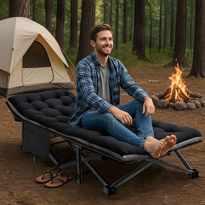 ABORON Camping Cot for Adult 28" Extra Wide, Heavy-Duty 1200D Oxford Cot for - Image 7